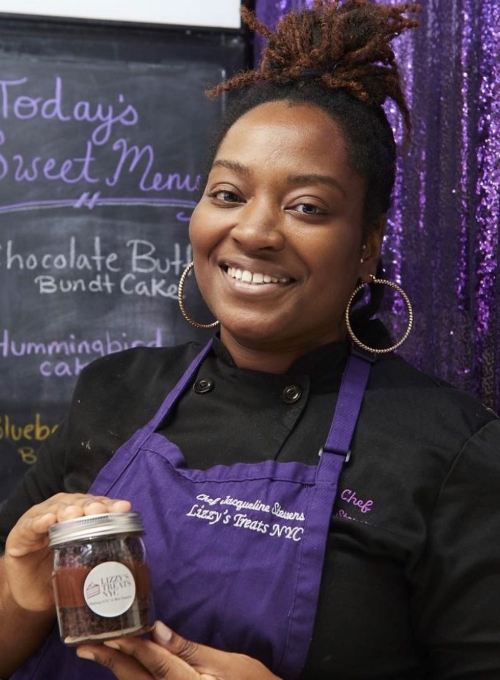 Image of pastry chef Jackie from Lizzy's Treats, a tenant of La Marqueta Image of pastry chef Jackie from Lizzy's Treats, a tenant of La Marqueta